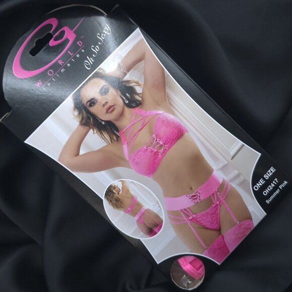 Cage Bustier Lingerie High Waist Garter Set Pink One Size G World - Picture 8 of 8